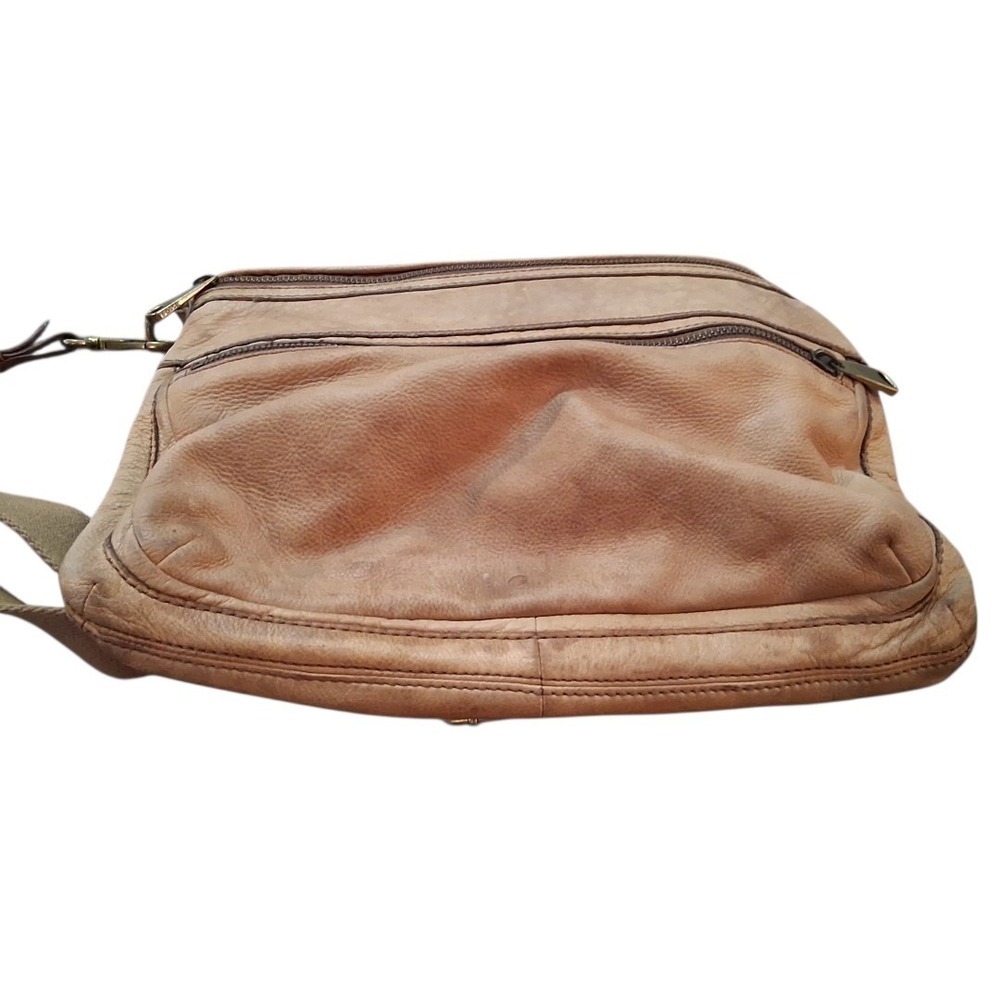 Fossil Explorer Tan Leather Fold Over Messenger Tote Crossbody Bag Unisex READ - Picture 7 of 15